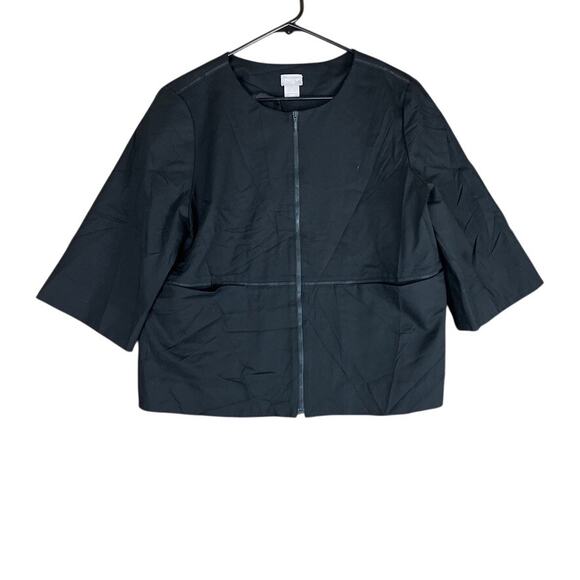 Chicos Womens Jacket Black Full Zip 3/4 Sleeve Front Pockets Stretch 2 (L) - Picture 1 of 12